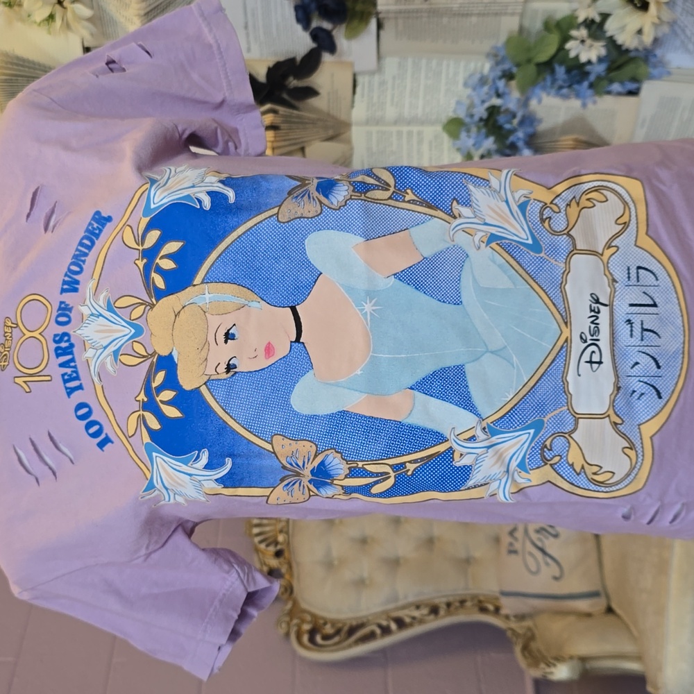NWT Disney 100 Her Universe Cinderella Distressed Tee XS Purple - Picture 3 of 7